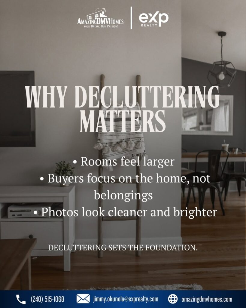 before thinking about staging, start with decluttering 🏡clear spaces help buyers see the home, (3)