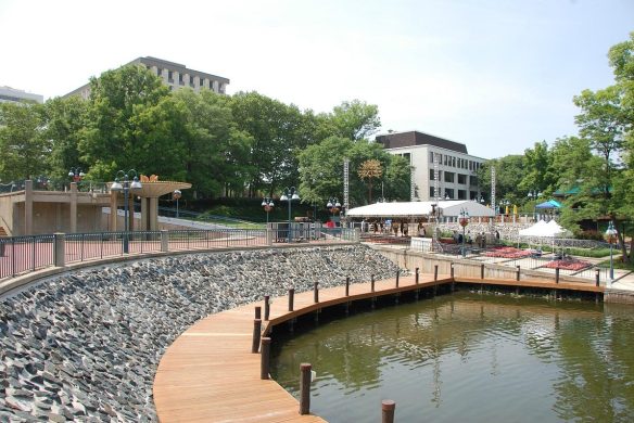 Waterfront boardwalk and residential community representing Columbia MD real estate